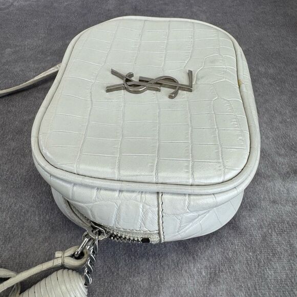 Yves Saint Laurent White Croc-Embossed Leather Blogger Crossbody Bag - Picture 5 of 12